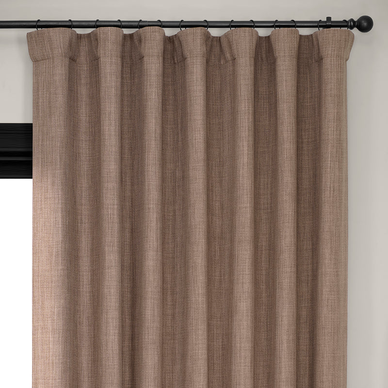 Dutch Cocoa Extra Wide Textured Faux Linen Room Darkening Curtain