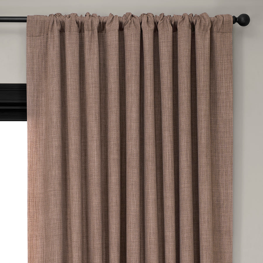 Dutch Cocoa Extra Wide Textured Faux Linen Room Darkening Curtain