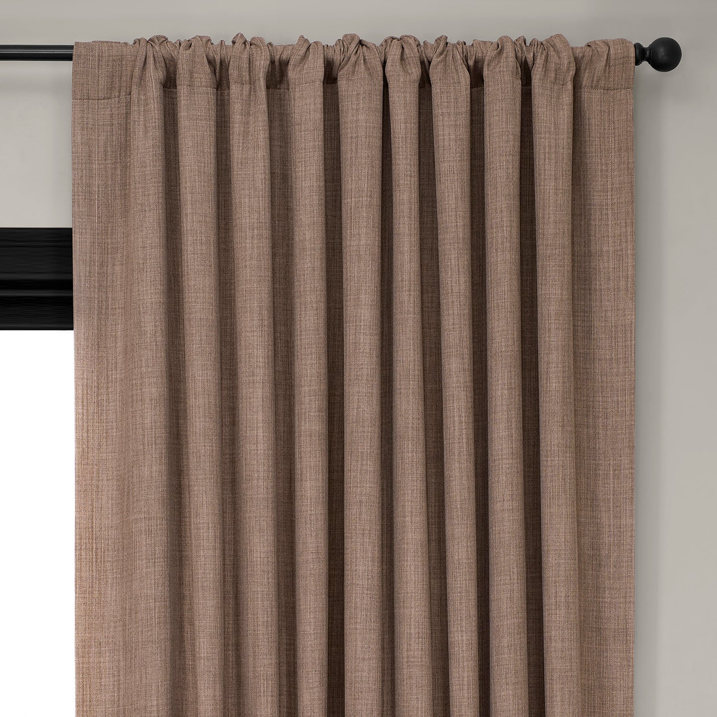 Dutch Cocoa Extra Wide Textured Faux Linen Room Darkening Curtain