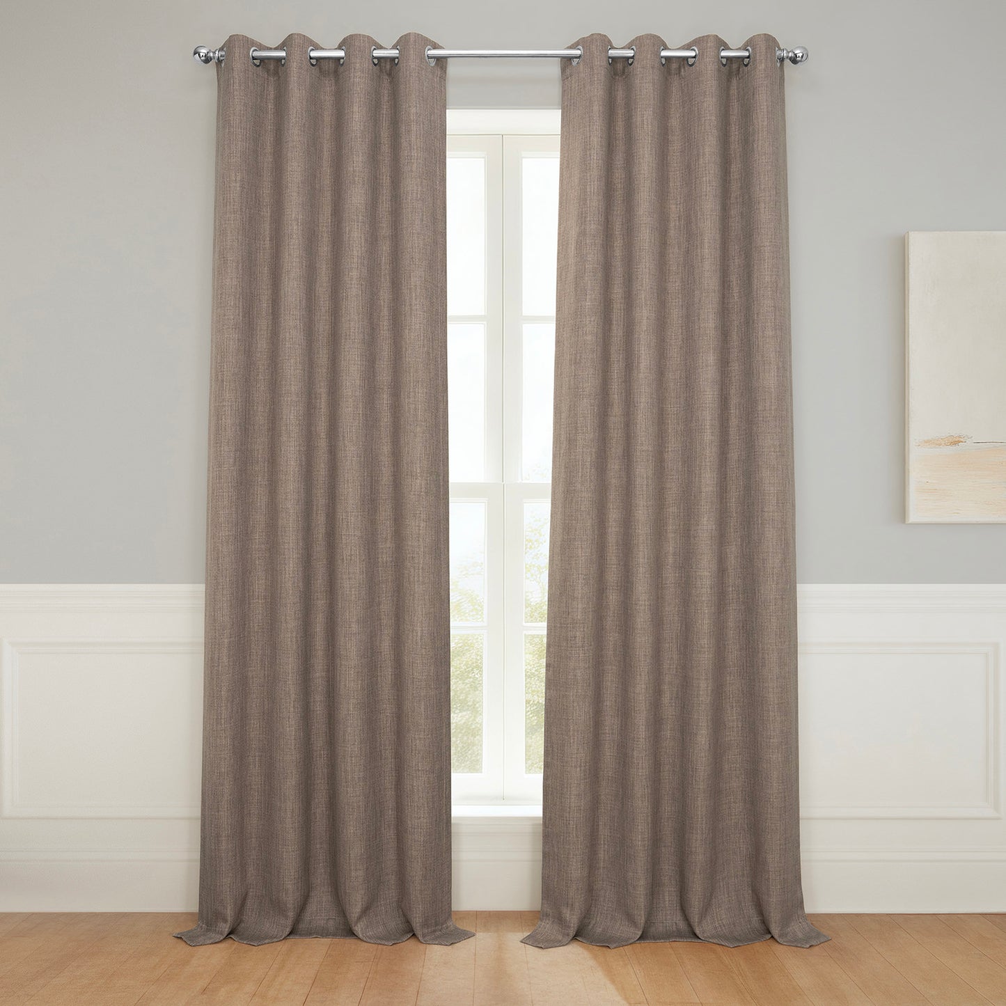 Dutch Cocoa Grommet Textured Faux Linen Room Darkening Curtain