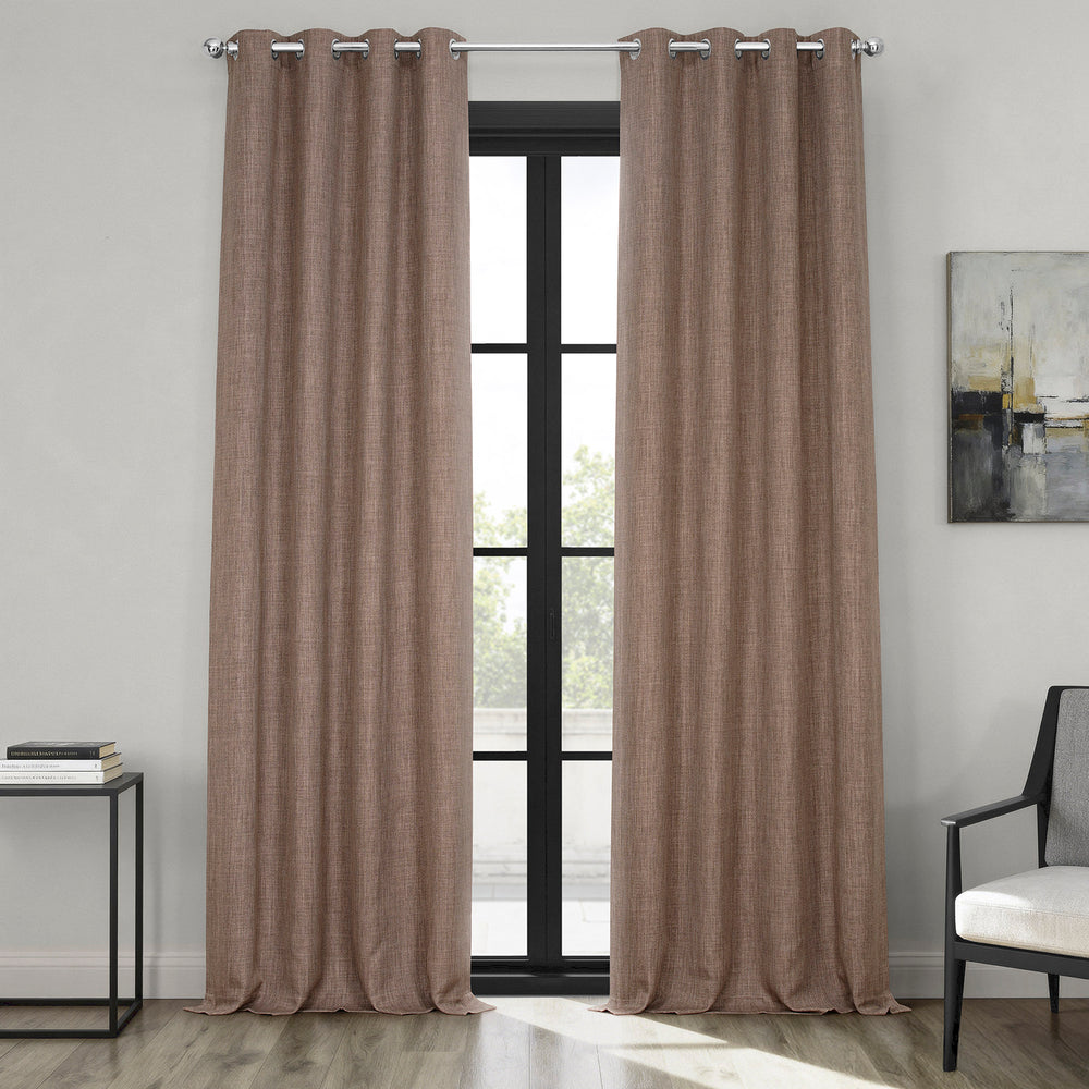 Dutch Cocoa Grommet Textured Faux Linen Room Darkening Curtain