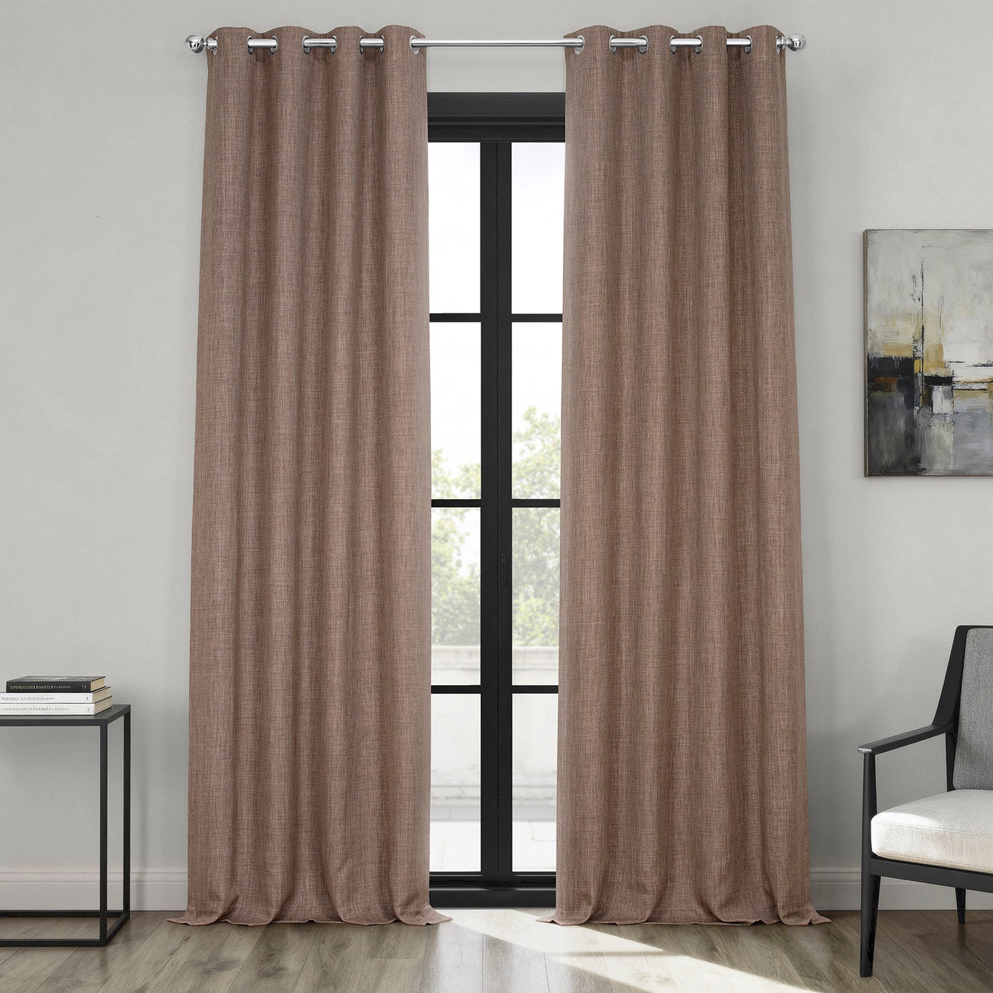 Dutch Cocoa Grommet Textured Faux Linen Room Darkening Curtain