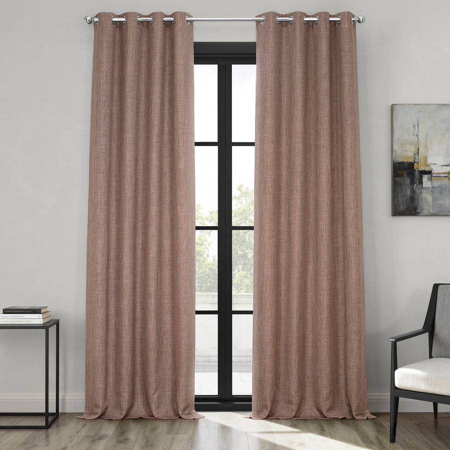 Dutch Cocoa Grommet Textured Faux Linen Room Darkening Curtain