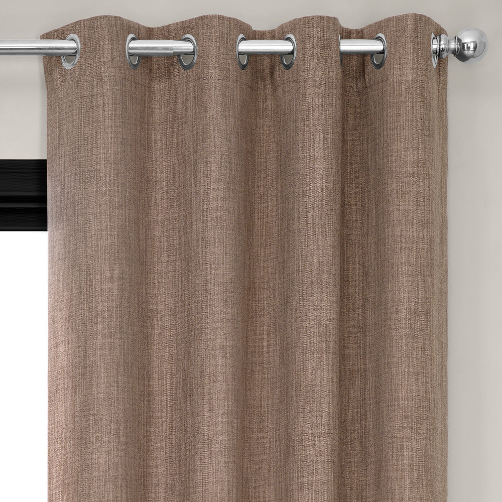 Dutch Cocoa Grommet Textured Faux Linen Room Darkening Curtain