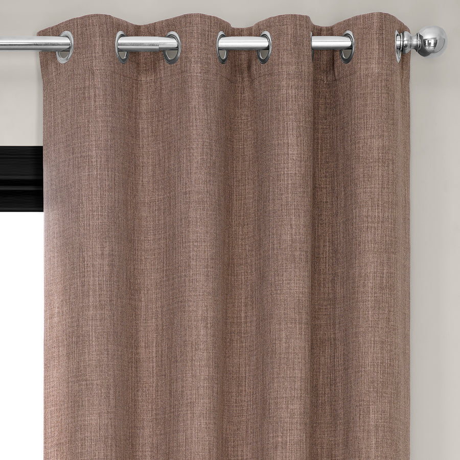 Dutch Cocoa Grommet Textured Faux Linen Room Darkening Curtain