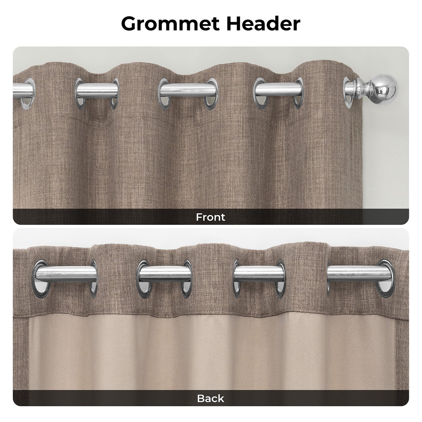 Dutch Cocoa Grommet Textured Faux Linen Room Darkening Curtain