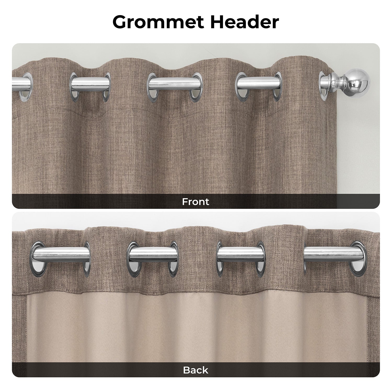 Dutch Cocoa Grommet Textured Faux Linen Room Darkening Curtain