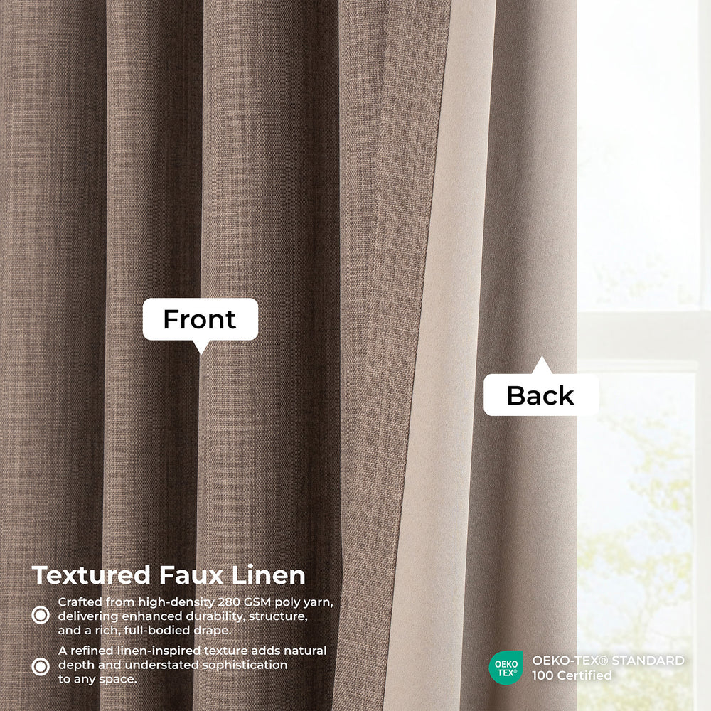 Dutch Cocoa Textured Faux Linen Room Darkening Curtain