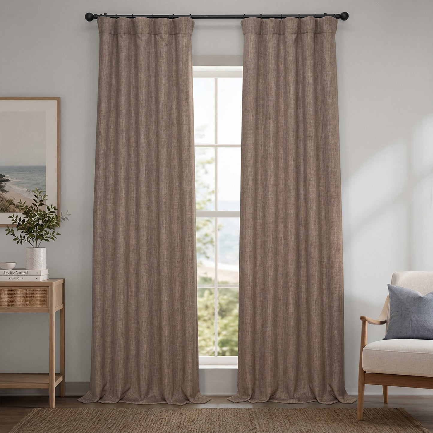 Dutch Cocoa Textured Faux Linen Room Darkening Curtain