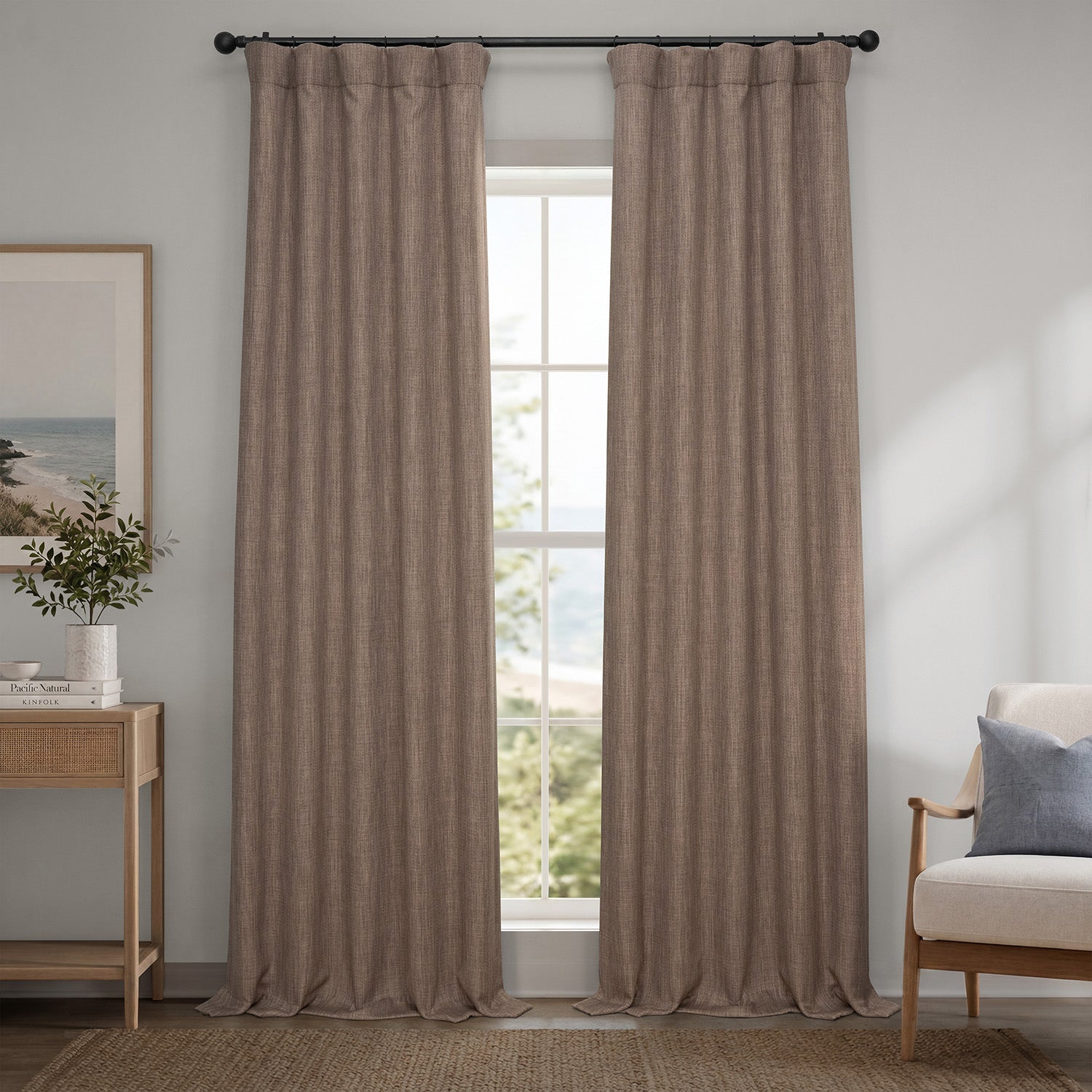 Dutch Cocoa Textured Faux Linen Room Darkening Curtain