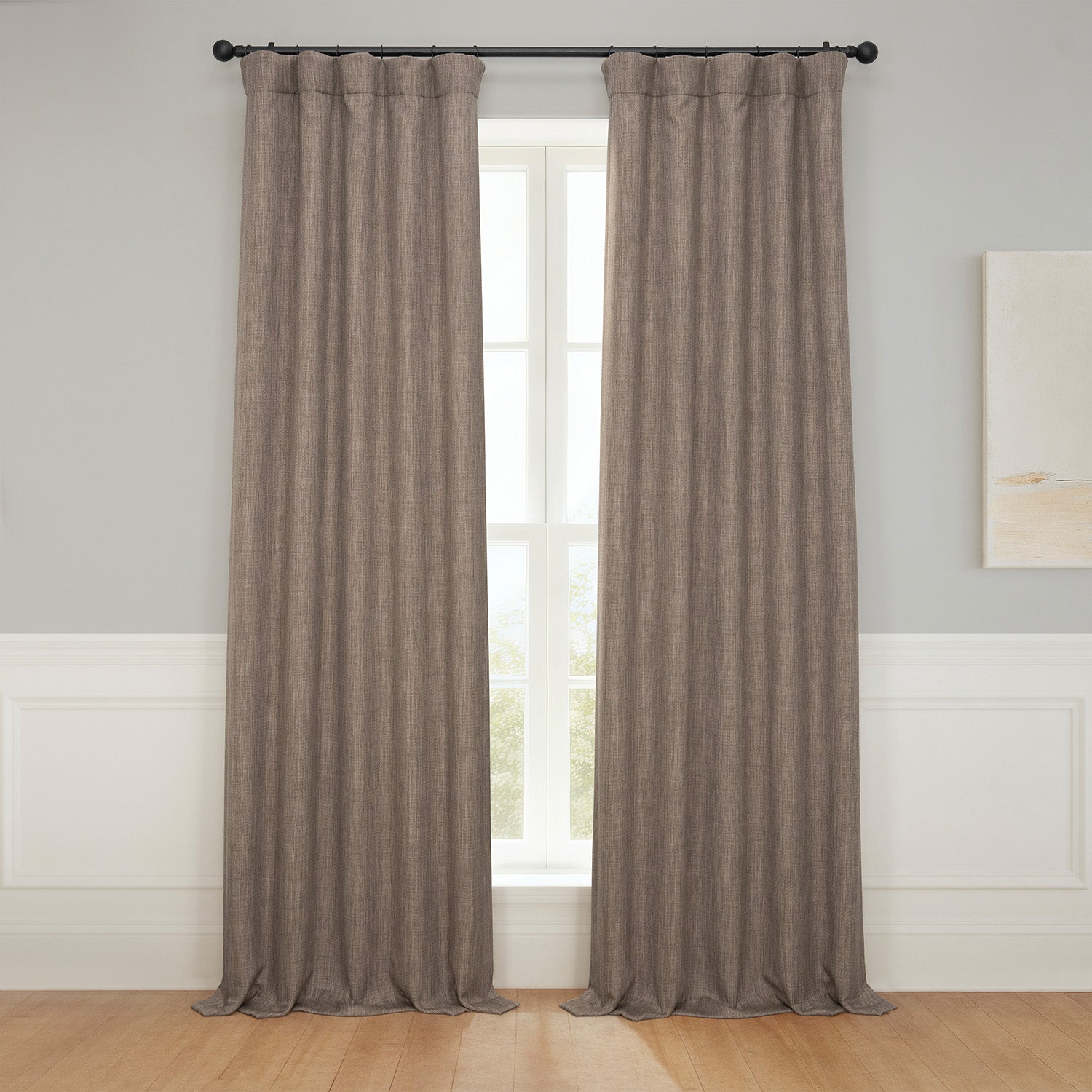 Dutch Cocoa Textured Faux Linen Room Darkening Curtain | Half