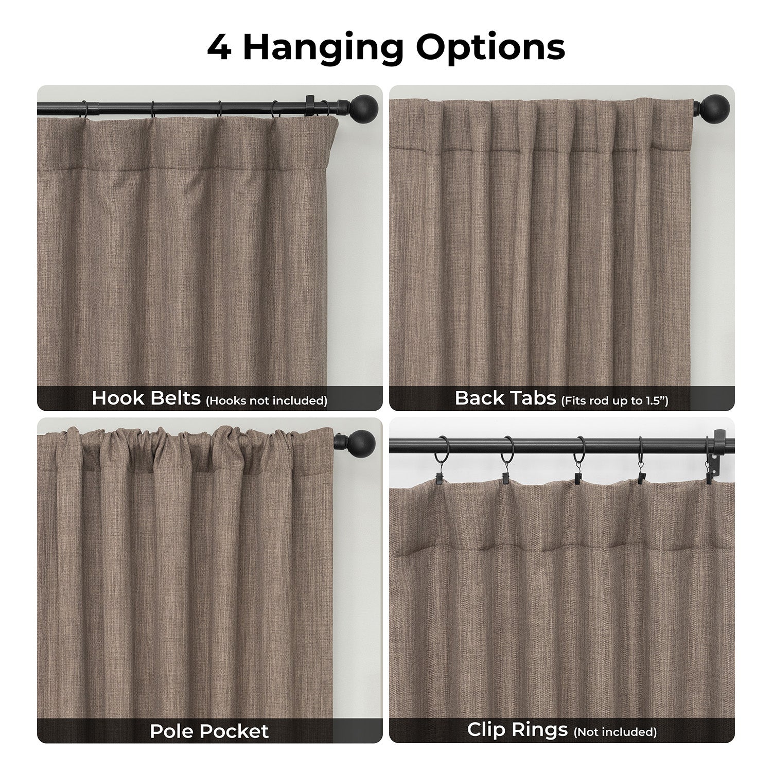 Dutch Cocoa Textured Faux Linen Room Darkening Curtain | Half