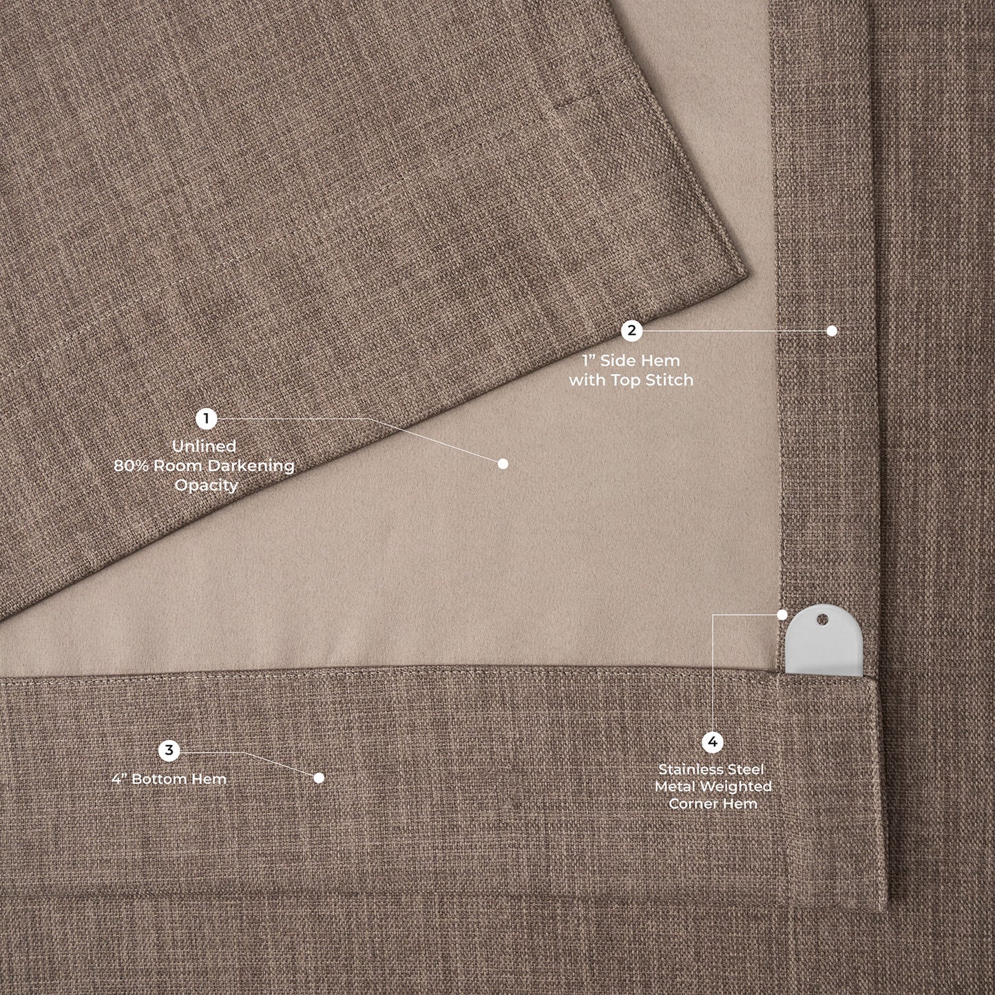 Dutch Cocoa Textured Faux Linen Room Darkening Curtain