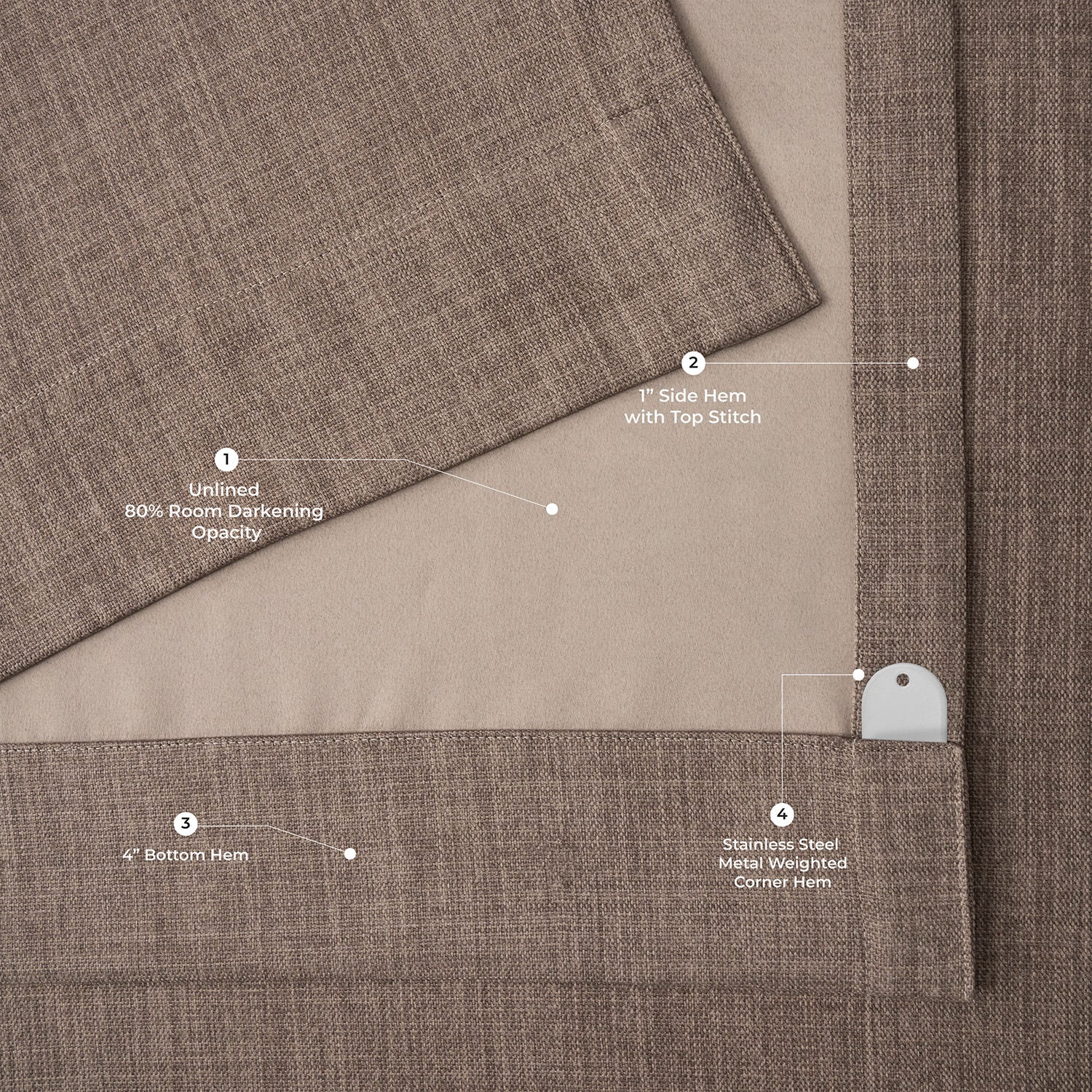 Dutch Cocoa Textured Faux Linen Room Darkening Curtain