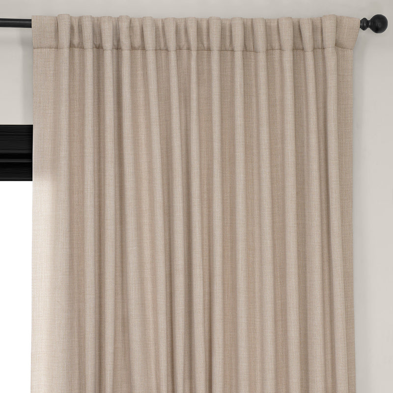 Thatched Tan Extra Wide Textured Faux Linen Room Darkening Curtain