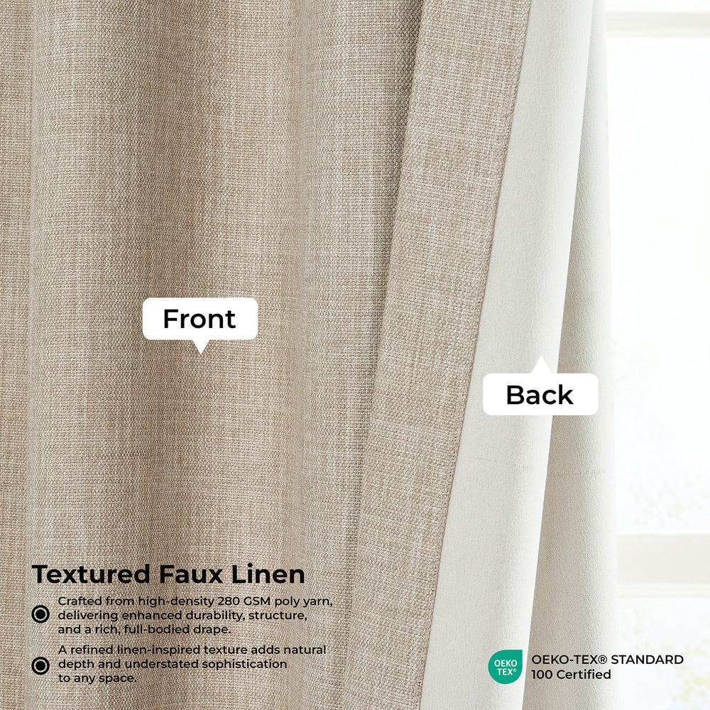 Thatched Tan Extra Wide Textured Faux Linen Room Darkening Curtain