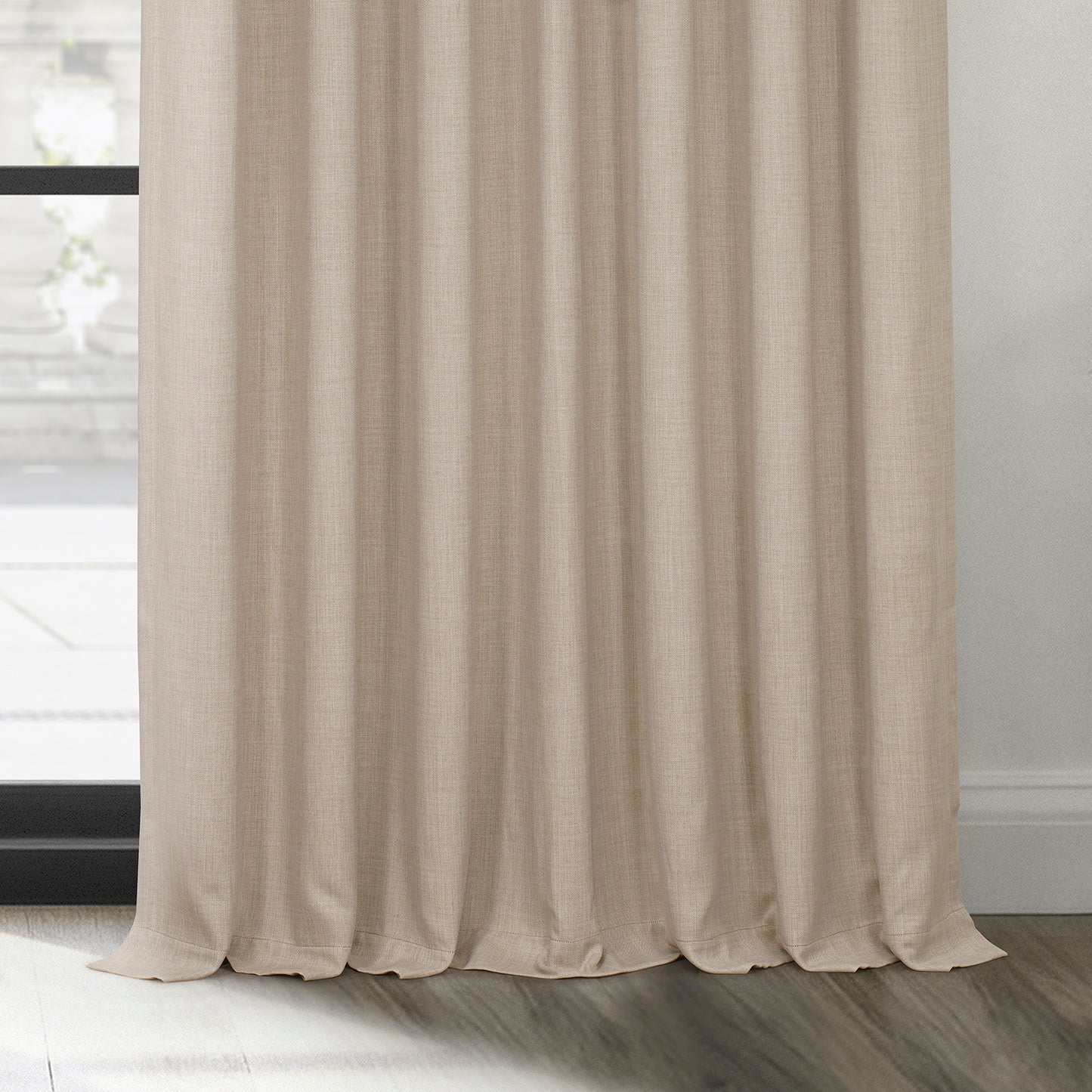 Thatched Tan Extra Wide Textured Faux Linen Room Darkening Curtain