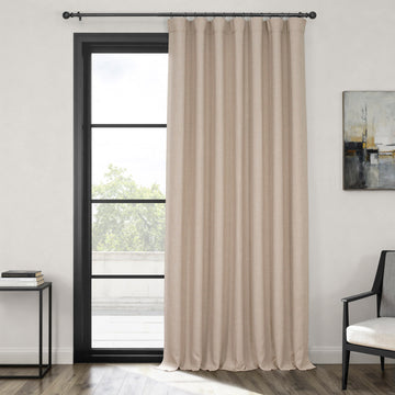 Thatched Tan Extra Wide Textured Faux Linen Room Darkening Curtain