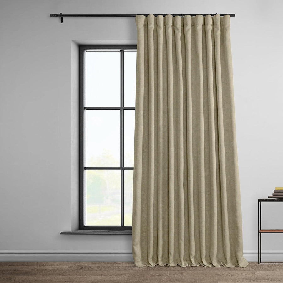 Thatched Tan Extra Wide Textured Faux Linen Room Darkening Curtain - HalfPriceDrapes.com