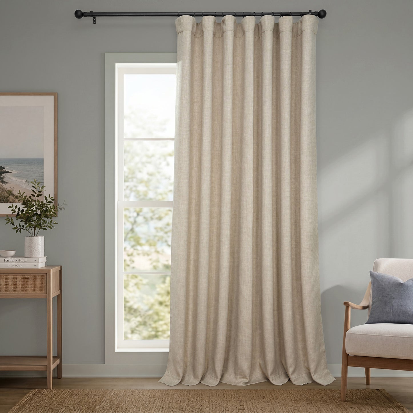 Thatched Tan Extra Wide Textured Faux Linen Room Darkening Curtain