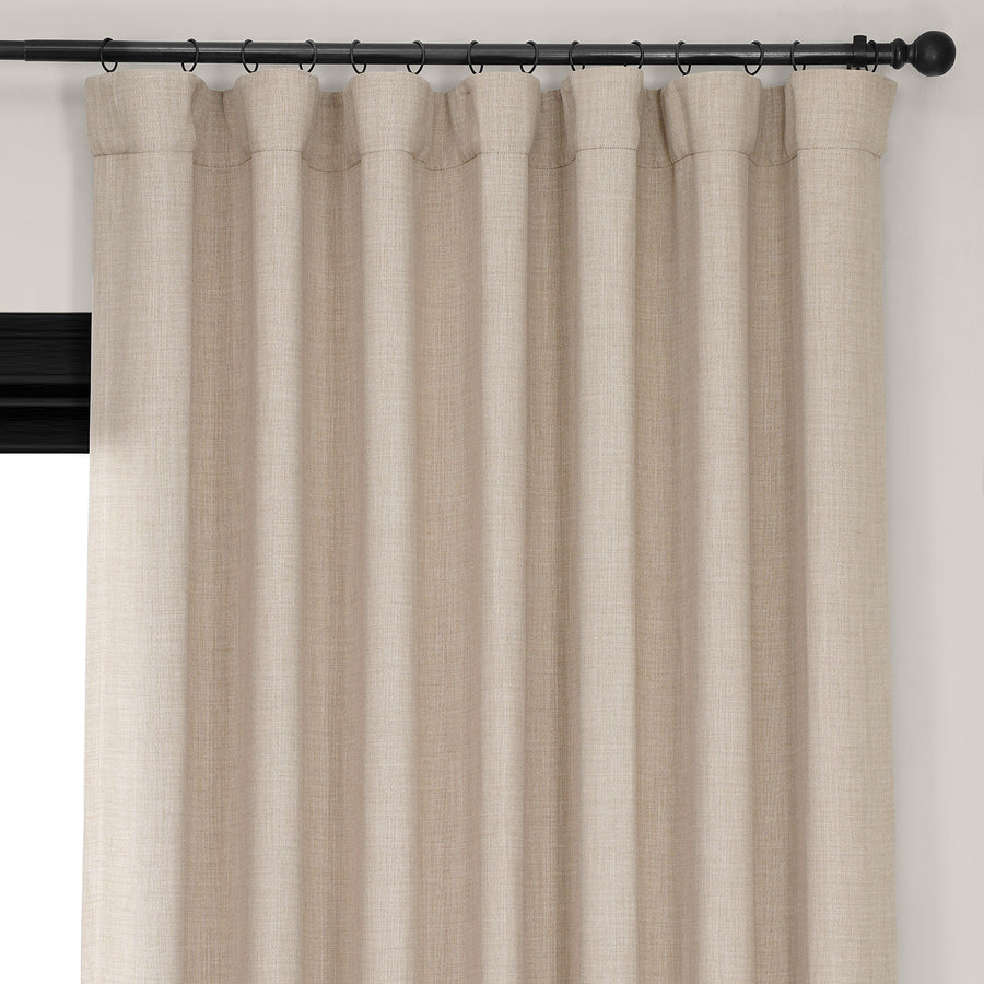 Thatched Tan Extra Wide Textured Faux Linen Room Darkening Curtain