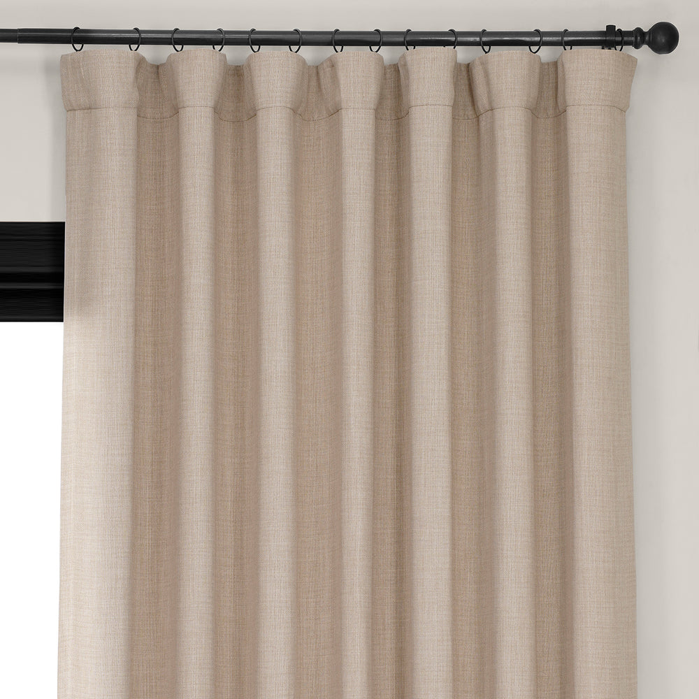 Thatched Tan Extra Wide Textured Faux Linen Room Darkening Curtain