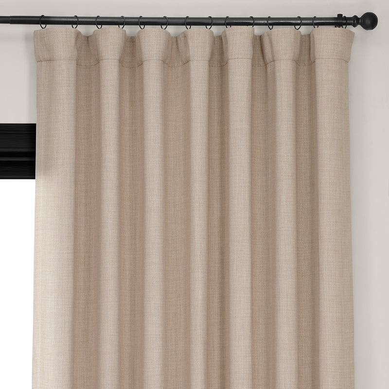 Thatched Tan Extra Wide Textured Faux Linen Room Darkening Curtain