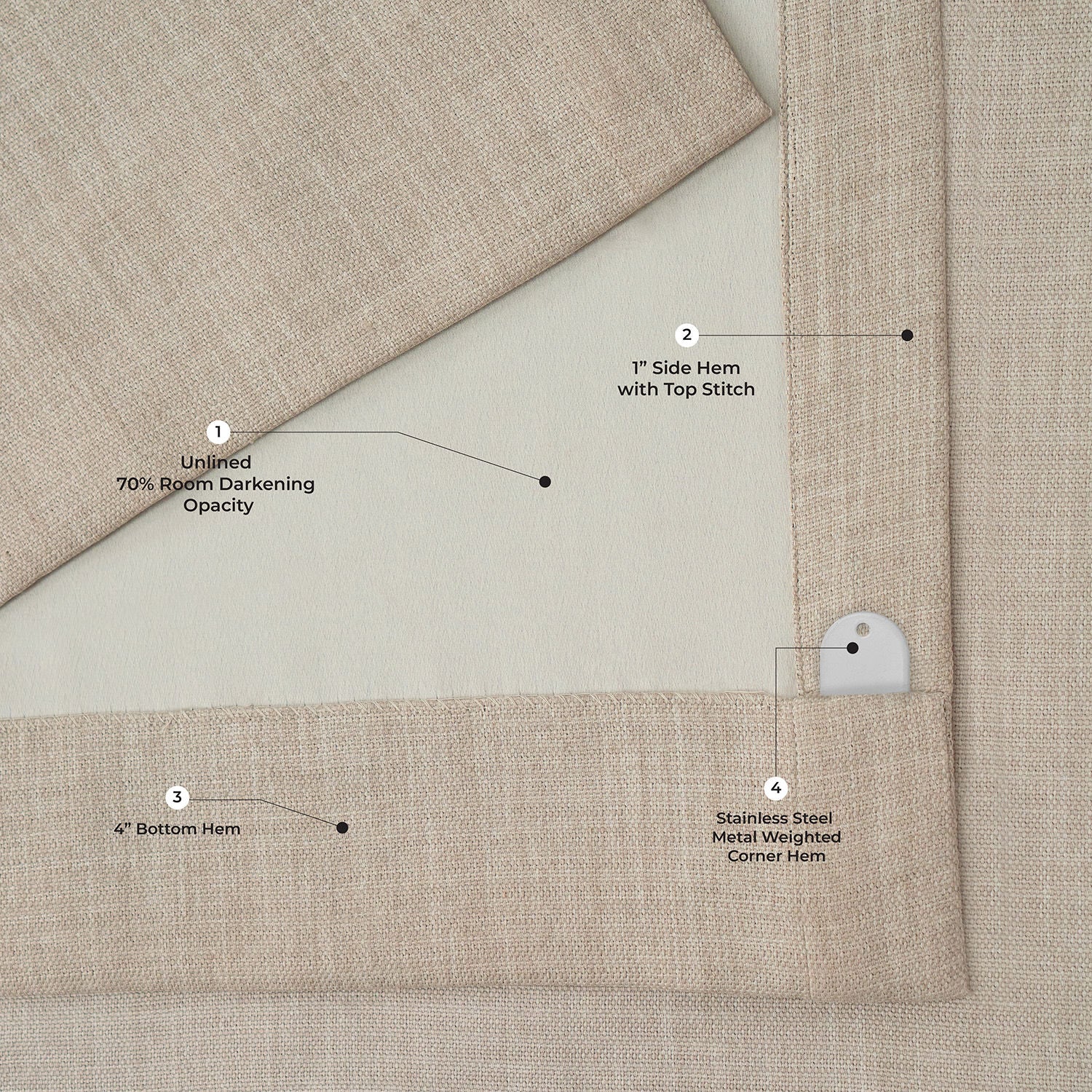 Thatched Tan Extra Wide Textured Faux Linen Room Darkening Curtain