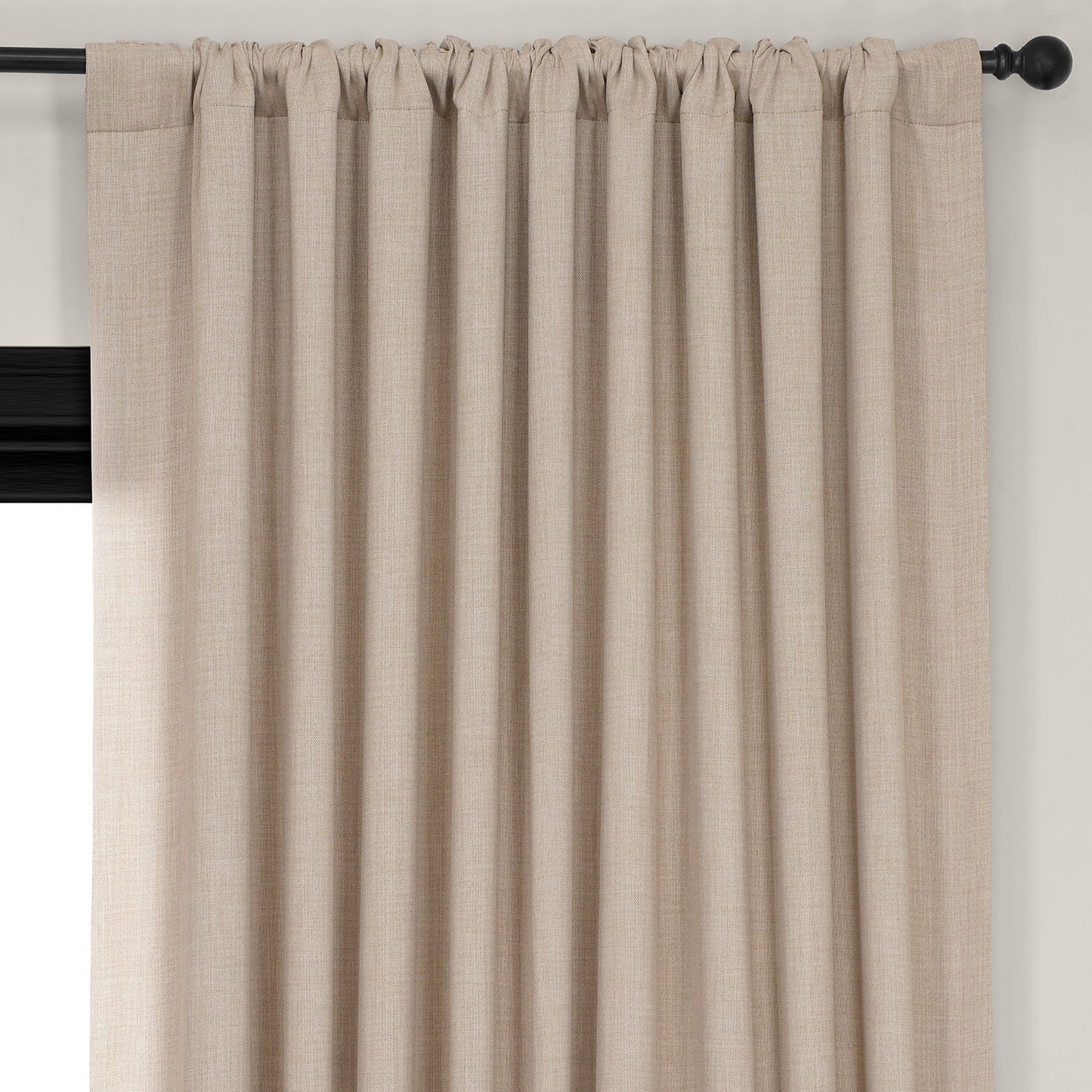 Thatched Tan Extra Wide Textured Faux Linen Room Darkening Curtain