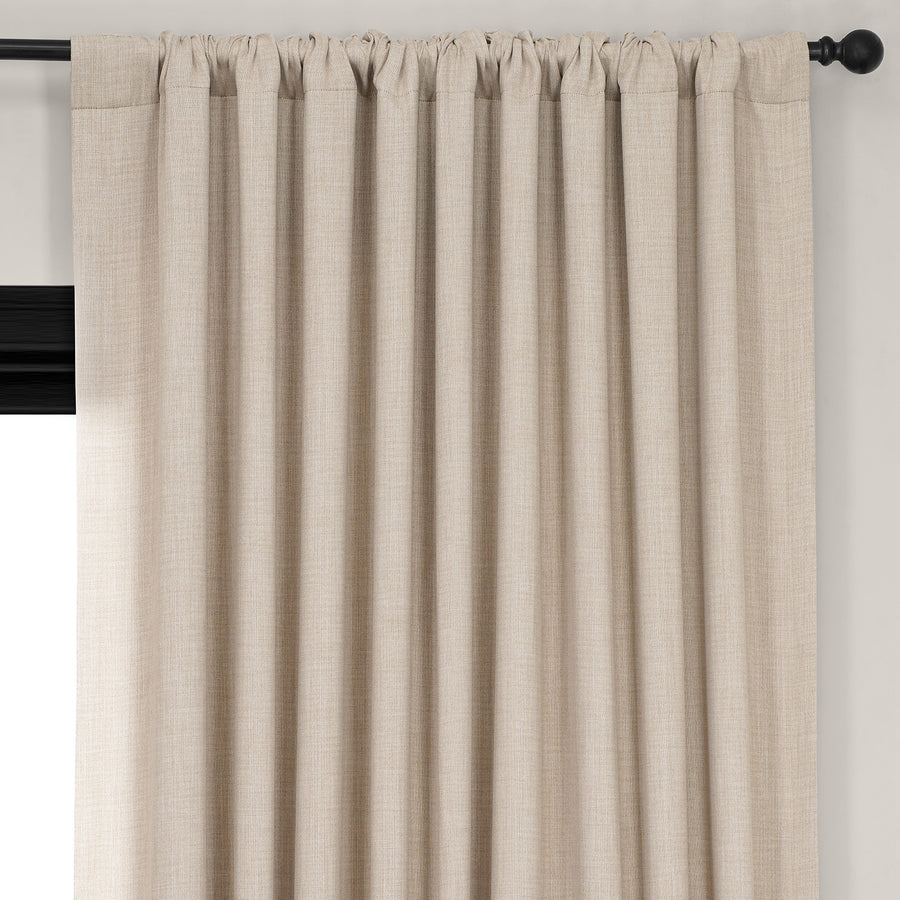Thatched Tan Extra Wide Textured Faux Linen Room Darkening Curtain