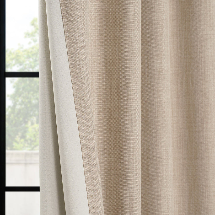 Thatched Tan French Pleat Textured Faux Linen Room Darkening Curtain