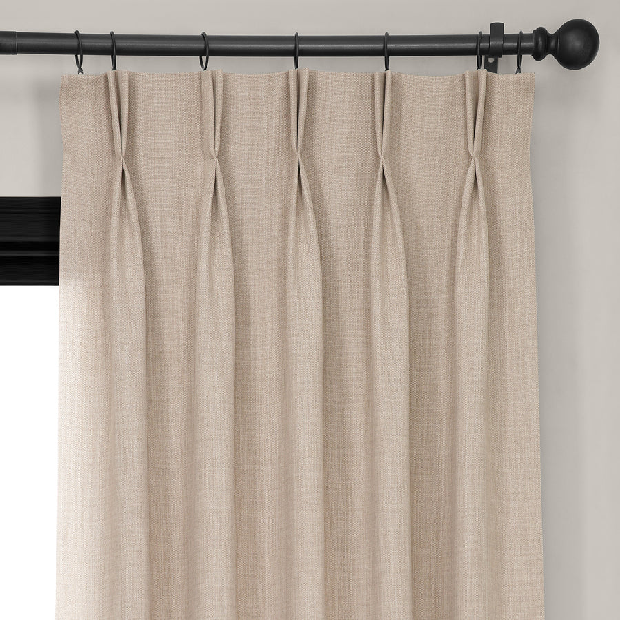 Thatched Tan French Pleat Textured Faux Linen Room Darkening Curtain