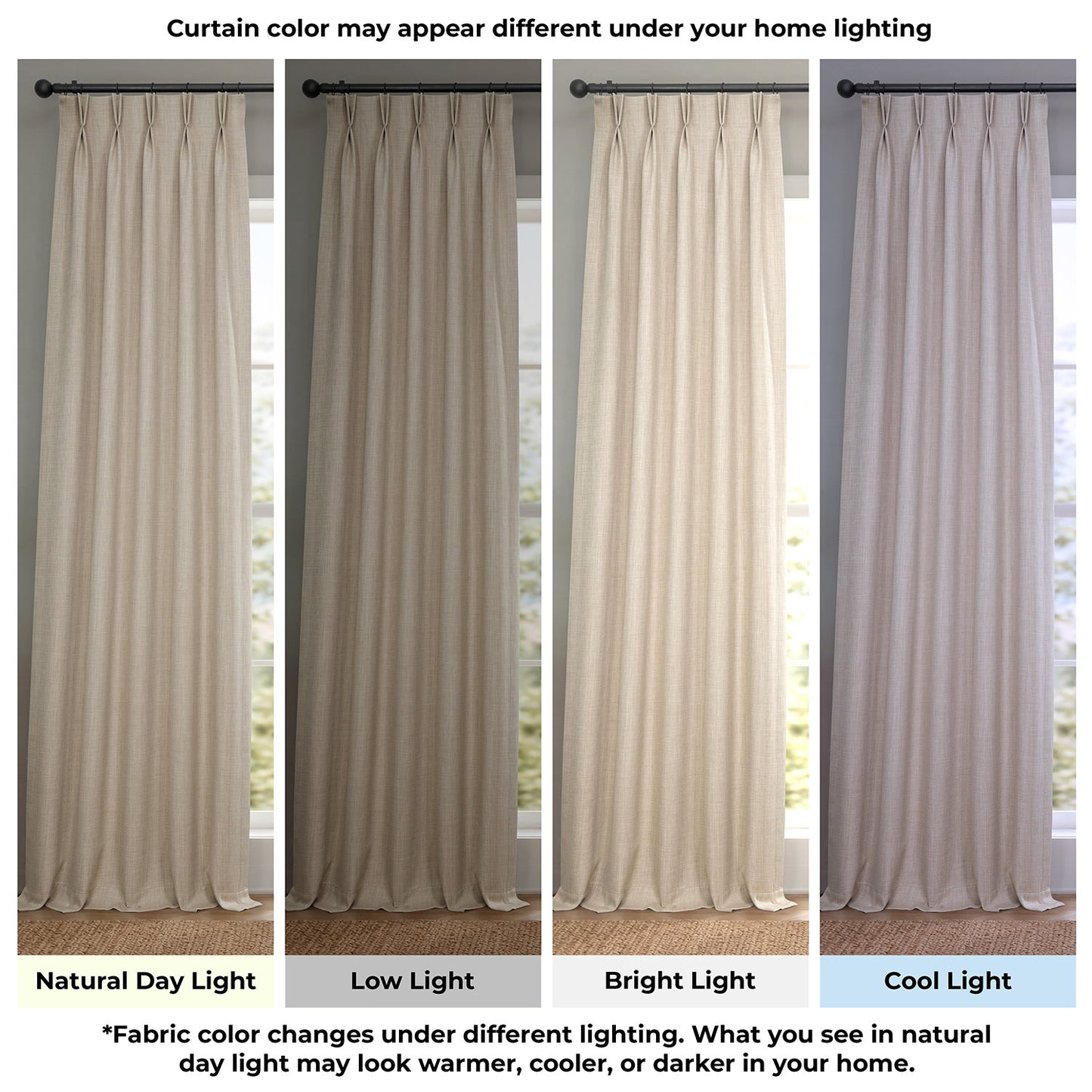 Thatched Tan Pinch Pleat Textured Faux Linen Room Darkening Curtain