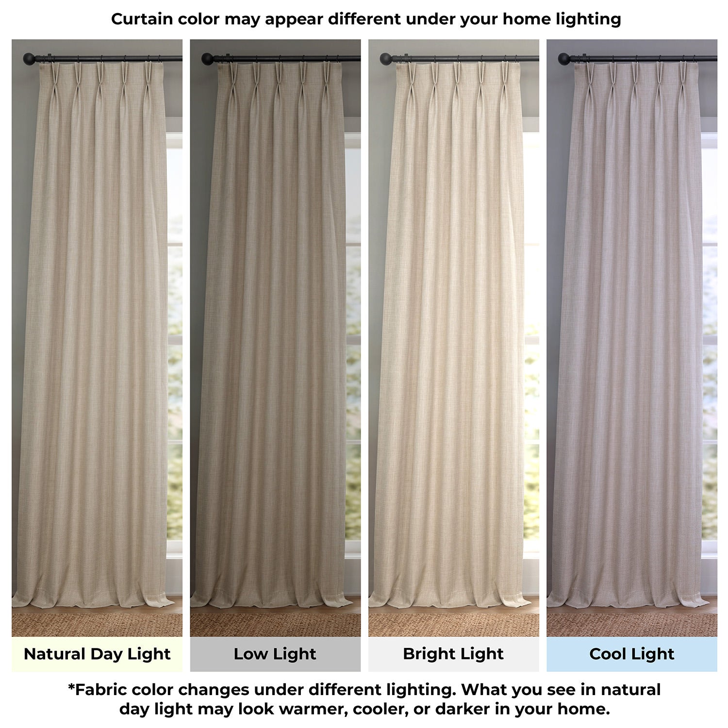 Thatched Tan Pinch Pleat Textured Faux Linen Room Darkening Curtain
