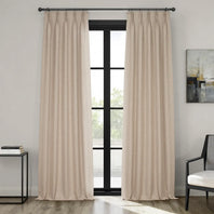 Thatched Tan Pinch Pleat Textured Faux Linen Room Darkening Curtain