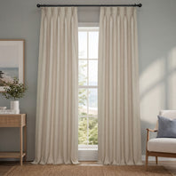 Thatched Tan Pinch Pleat Textured Faux Linen Room Darkening Curtain