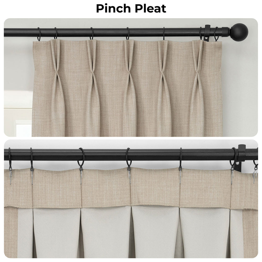 Thatched Tan Pinch Pleat Textured Faux Linen Room Darkening Curtain
