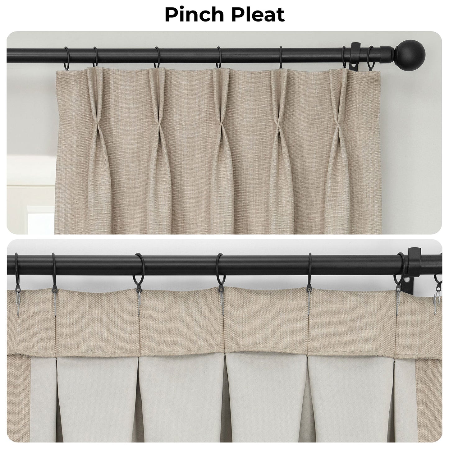 Thatched Tan Pinch Pleat Textured Faux Linen Room Darkening Curtain