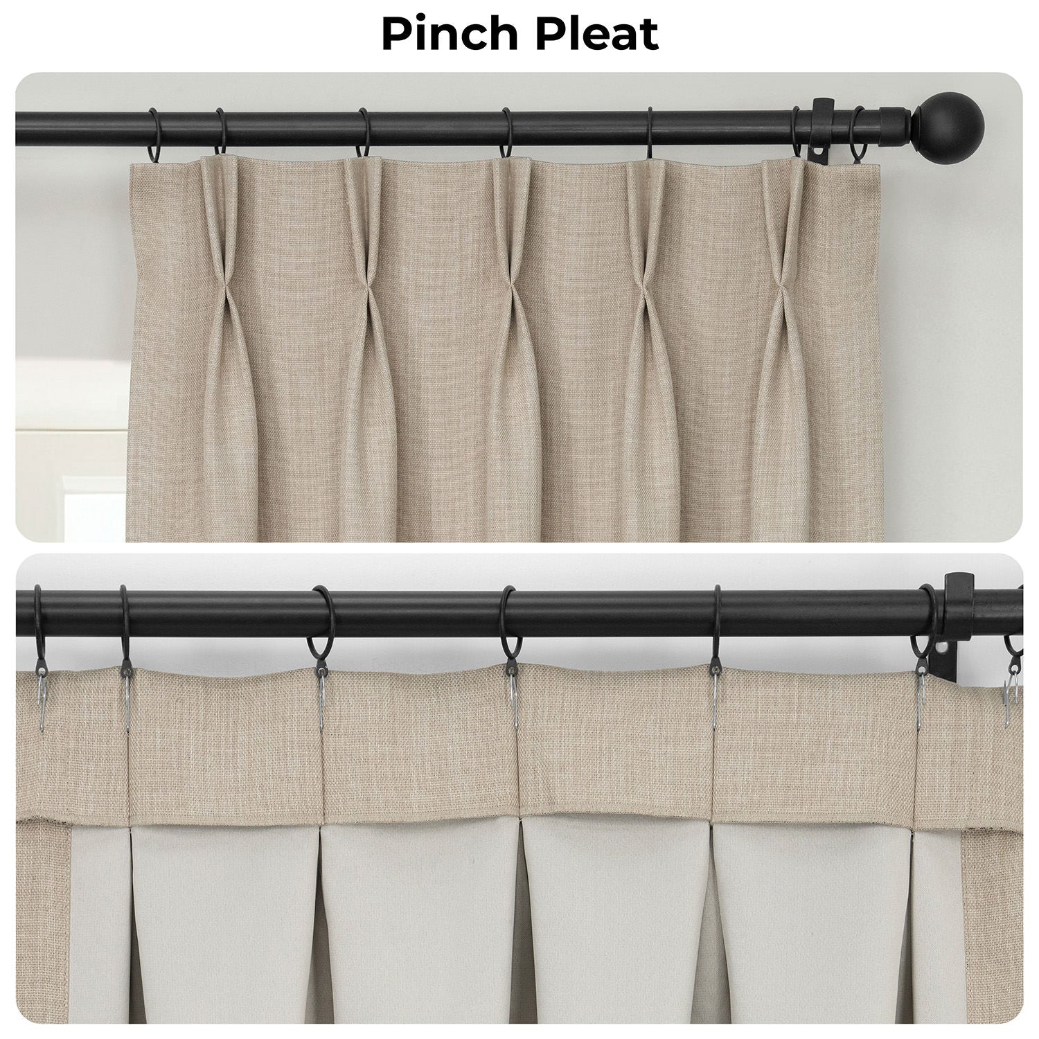 Thatched Tan Pinch Pleat Textured Faux Linen Room Darkening Curtain