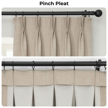 Thatched Tan Pinch Pleat Textured Faux Linen Room Darkening Curtain