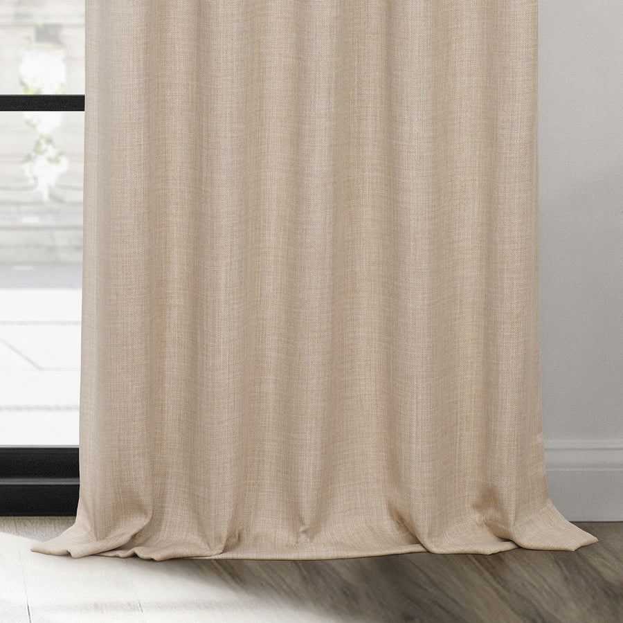 Thatched Tan Grommet Textured Faux Linen Room Darkening Curtain