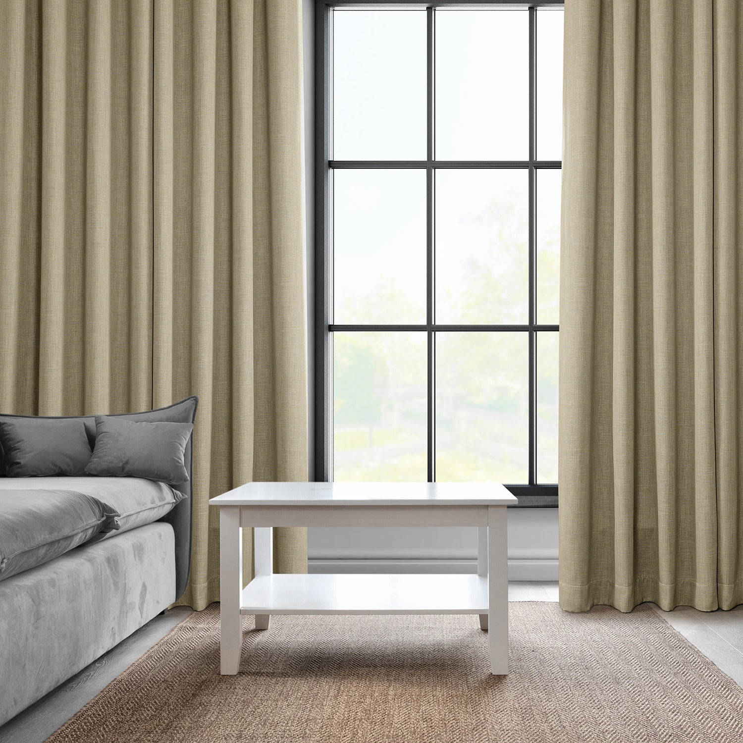 Thatched Tan Textured Faux Linen Custom Curtain