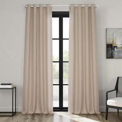 Thatched Tan Grommet Textured Faux Linen Room Darkening Curtain