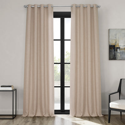 Thatched Tan Grommet Textured Faux Linen Room Darkening Curtain