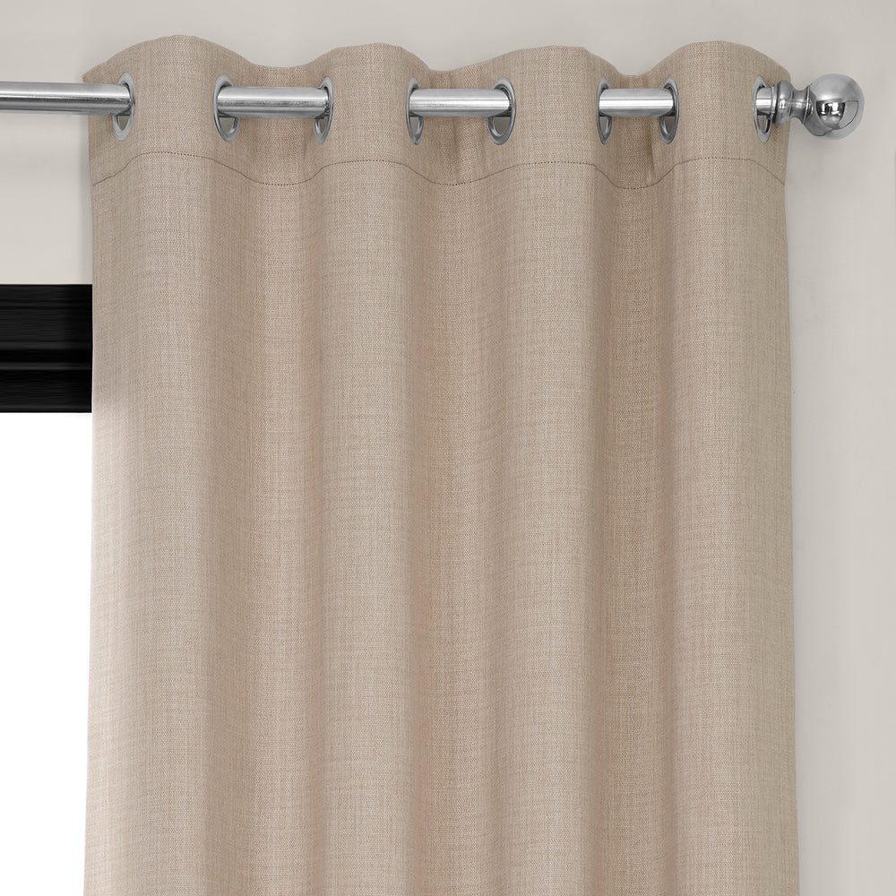 Thatched Tan Grommet Textured Faux Linen Room Darkening Curtain