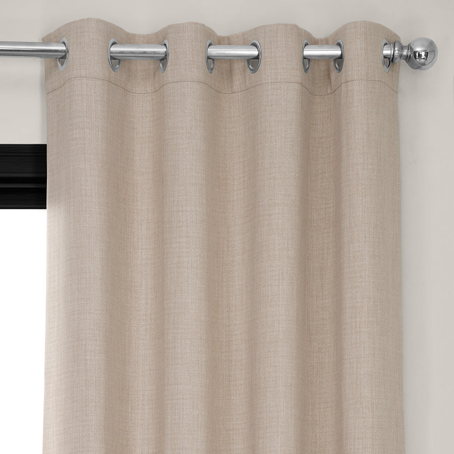 Thatched Tan Grommet Textured Faux Linen Room Darkening Curtain