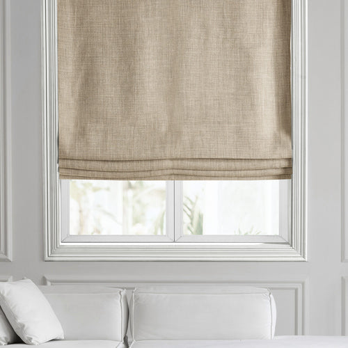 Thatched Tan Textured Faux Linen Roman Shade