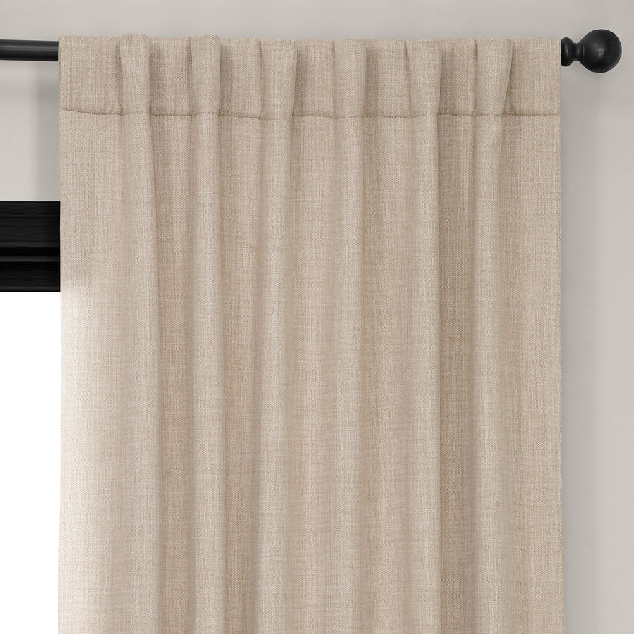 Thatched Tan Textured Faux Linen Room Darkening Curtain