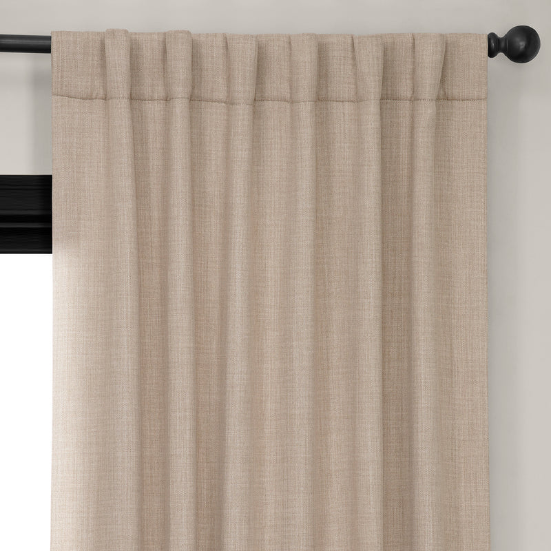 Thatched Tan Textured Faux Linen Room Darkening Curtain
