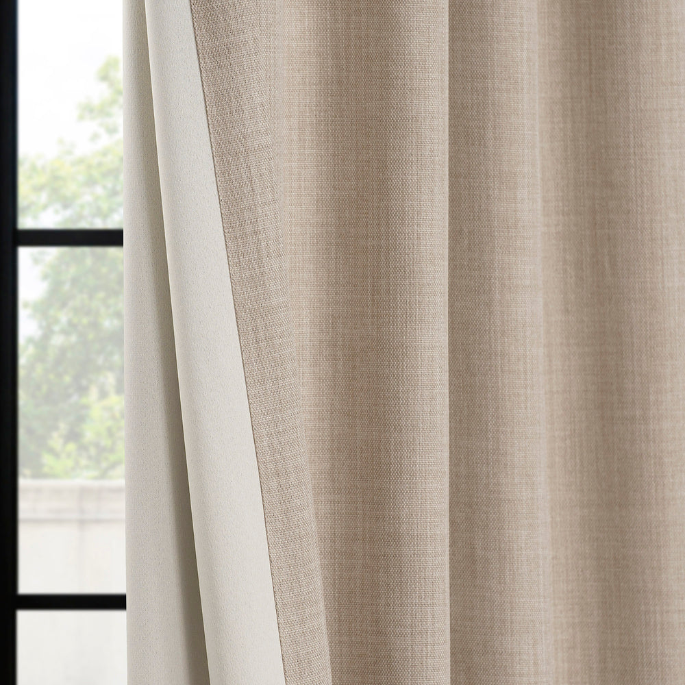 Thatched Tan French Pleat Textured Faux Linen Room Darkening Curtain